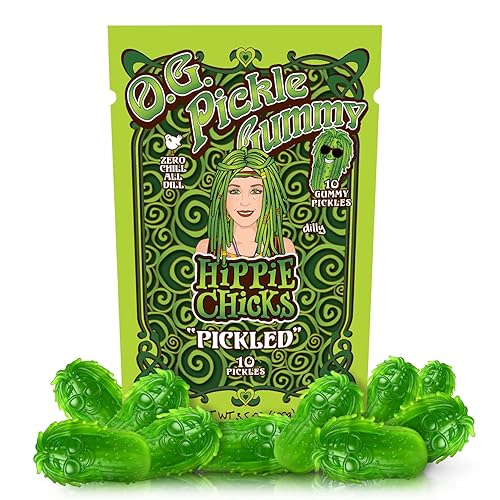 Hippie Chicks "Pickle Gummie" - Tangy & Bold Dill Pickle Flavored Candy - Fun Novelty Snack for Pickle Lovers & Foodies - Zesty, Sour & Salty Treat