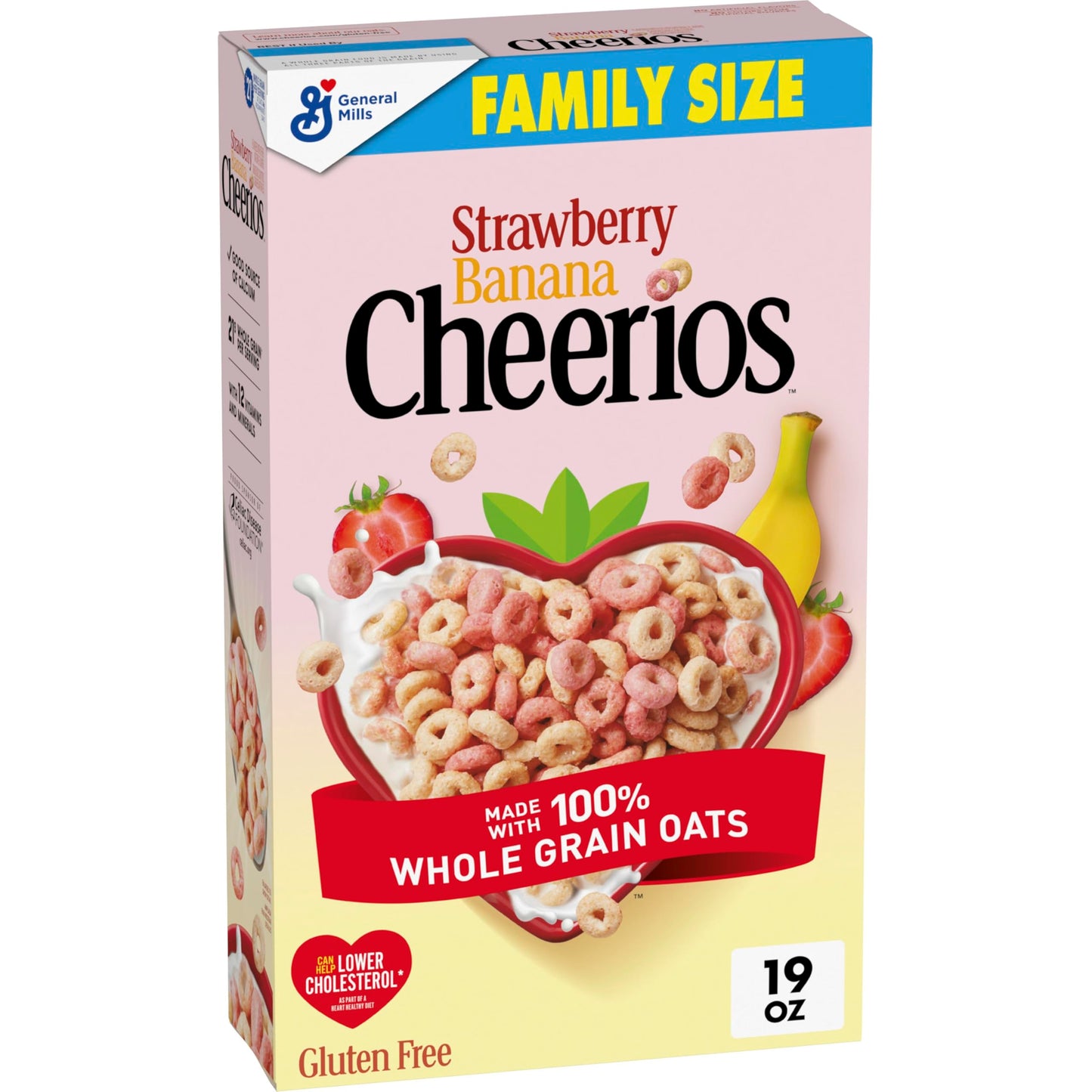 Strawberry Banana Cheerios, Heart Healthy Gluten Free Breakfast Cereal, Made with Whole Grain Oats, Family Size, 19 oz
