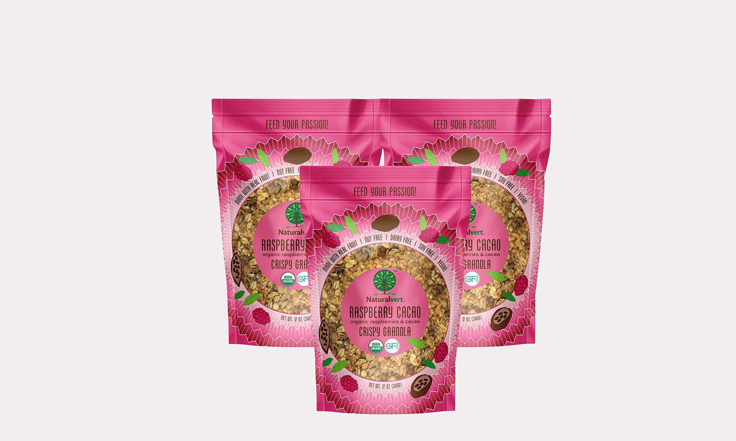 Naturalvert Organic, gluten-free, vegan granola Raspberry Cacao, 12oz (Pack of 3)…