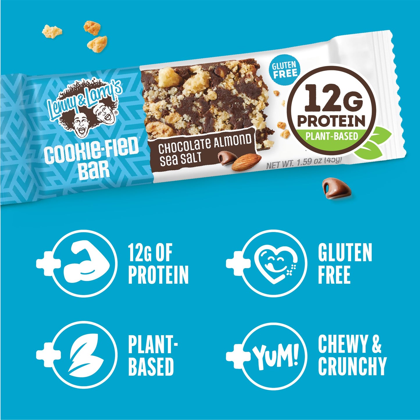 Lenny & Larry's Cookie-fied Protein Bar - Chocolate Almond Sea Salt Vegan Protein Bars 9x45g - Healthy Snacks with 12g Plant Protein & 5g Fiber