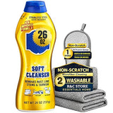 R&C Store Essentials Home Cleaning Bundle Kit, includes Multi-Purpose Soft Cleanser 26 oz + 2 Microfiber Cloths and 1 Non-Scratch Scrub Sponge