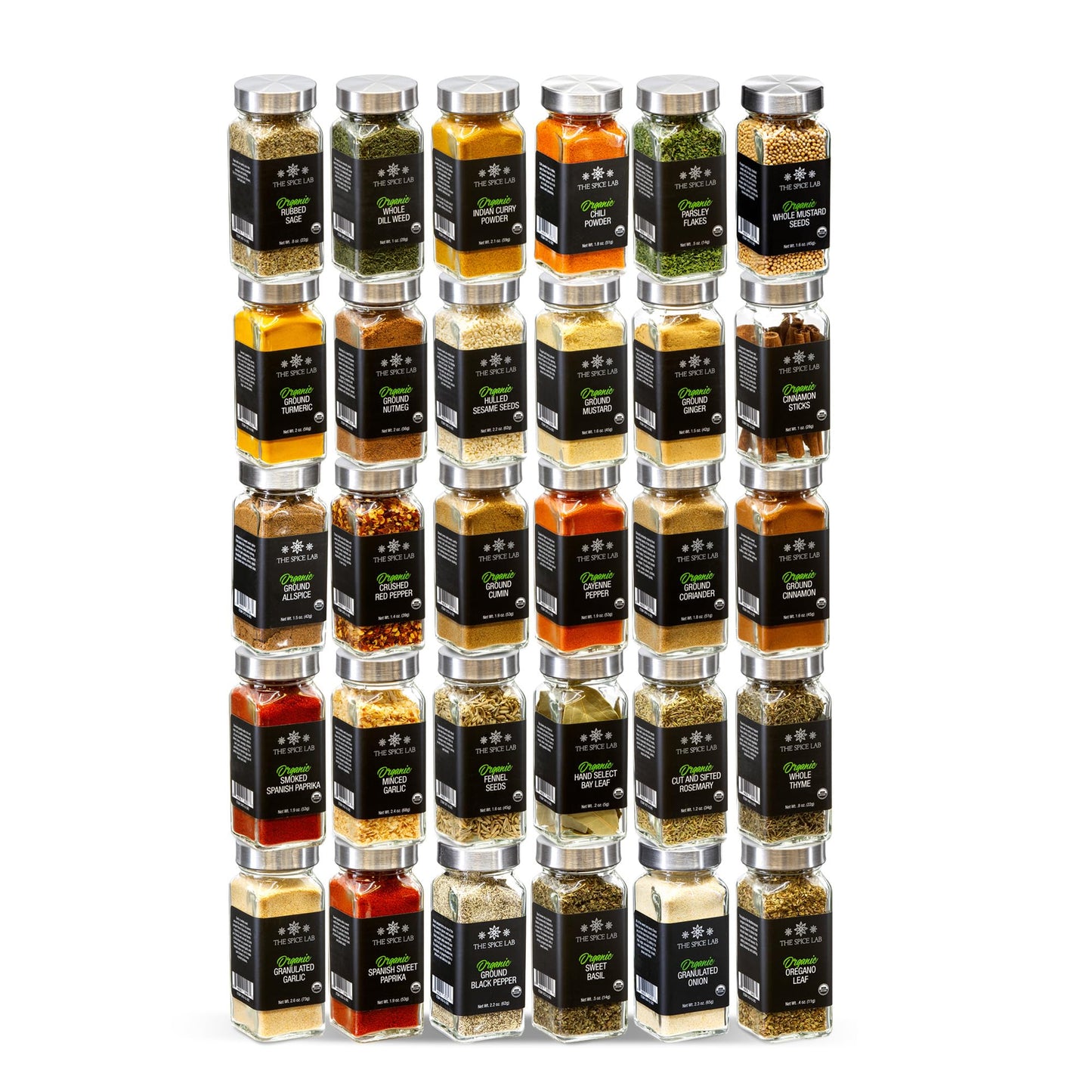 The Spice Lab Complete Organic Spices and Seasonings Set - 30 Jar Spice Kit Variety Pack - Complete Starter Spice Set Great BBQ, Grilling and Spice