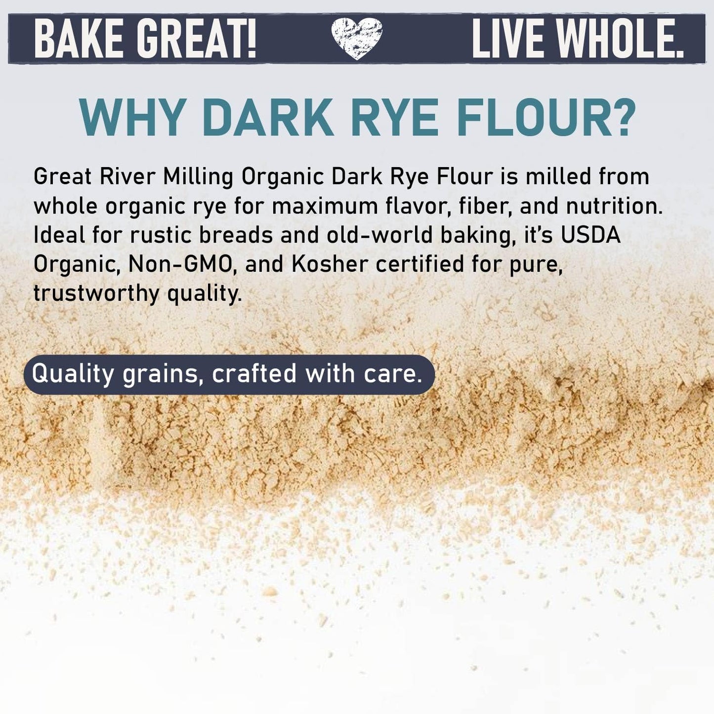 Great River Milling Organic Dark Rye Flour | Whole Grain, Non-GMO, Kosher, Unbromated | Earthy Flavor for Rye Bread, Sourdough Starter, Bagels