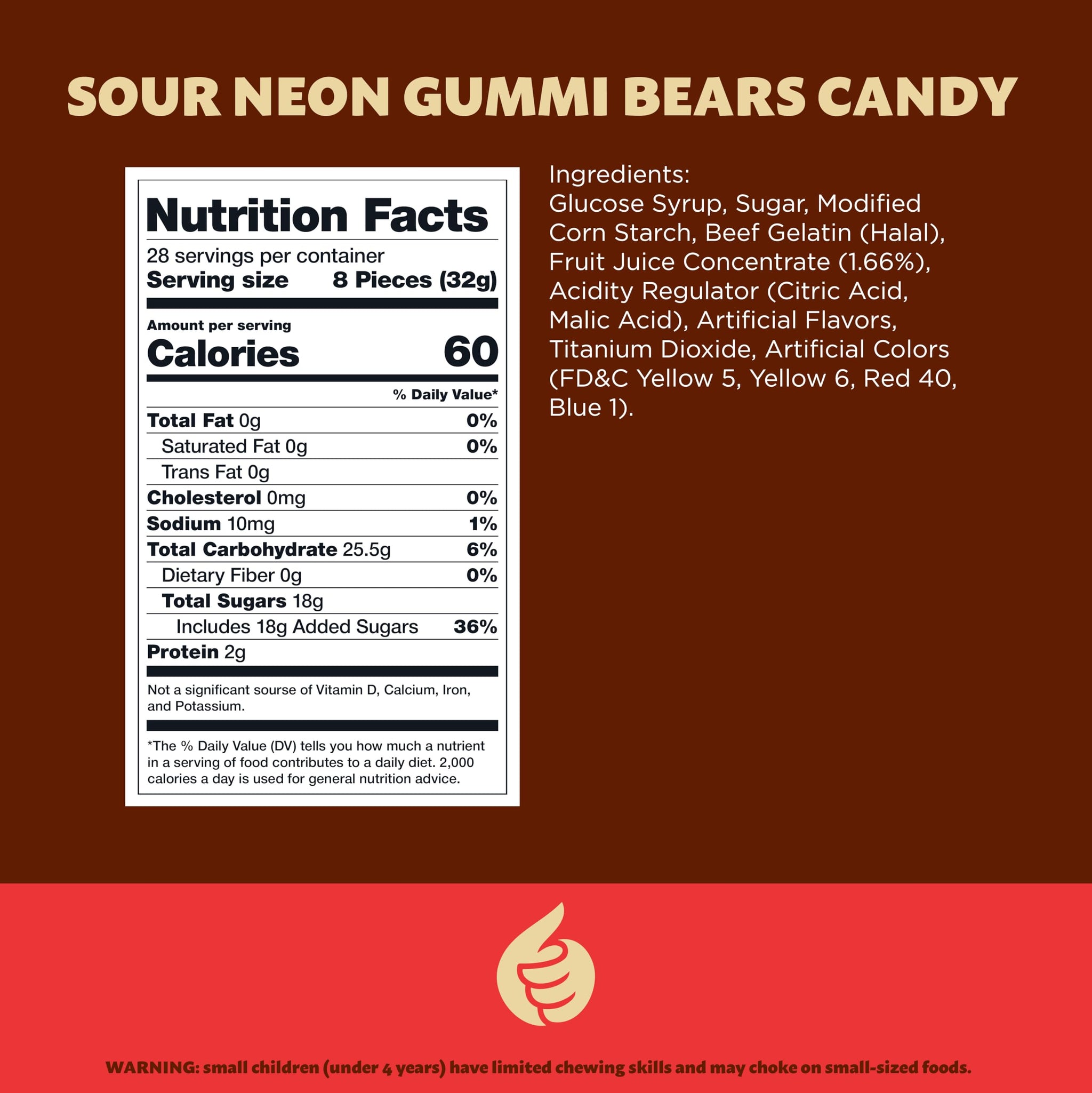 Neon Sour Gummi Bears Candy Bulk | 2-Pound Bag | Assorted Fruit Flavored Sour Gummies | Chewy Candy for Parties, Snacking, Buffets, and Dessert
