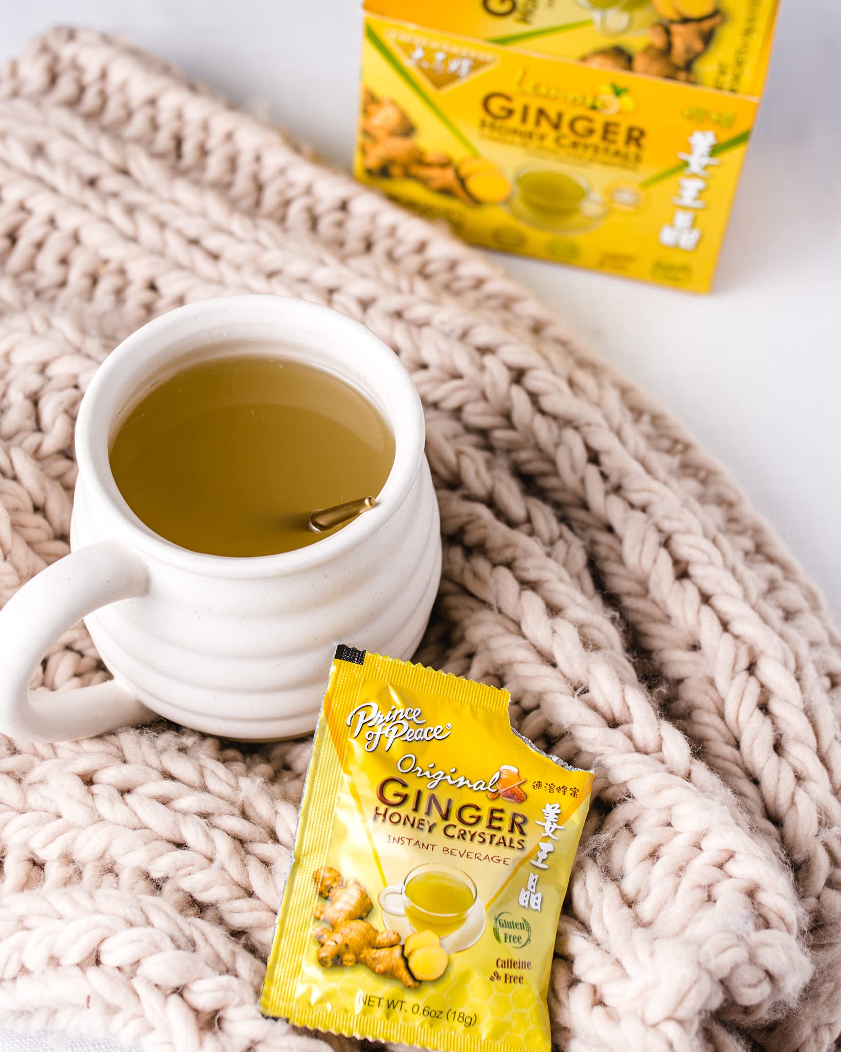 Prince of Peace Instant Lemon Ginger Honey Crystals, 30 Sachets - Instant Hot or Cold Beverage - Easy to Brew Ginger and Honey Crystals