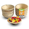 Raj Disposable Palm Leaf Bowls (50 Count, 5" Bowls) Strong Bowl Like Bamboo Party Bowl - Decorative Compostable Tableware for Lunch, Dinner, Birthday