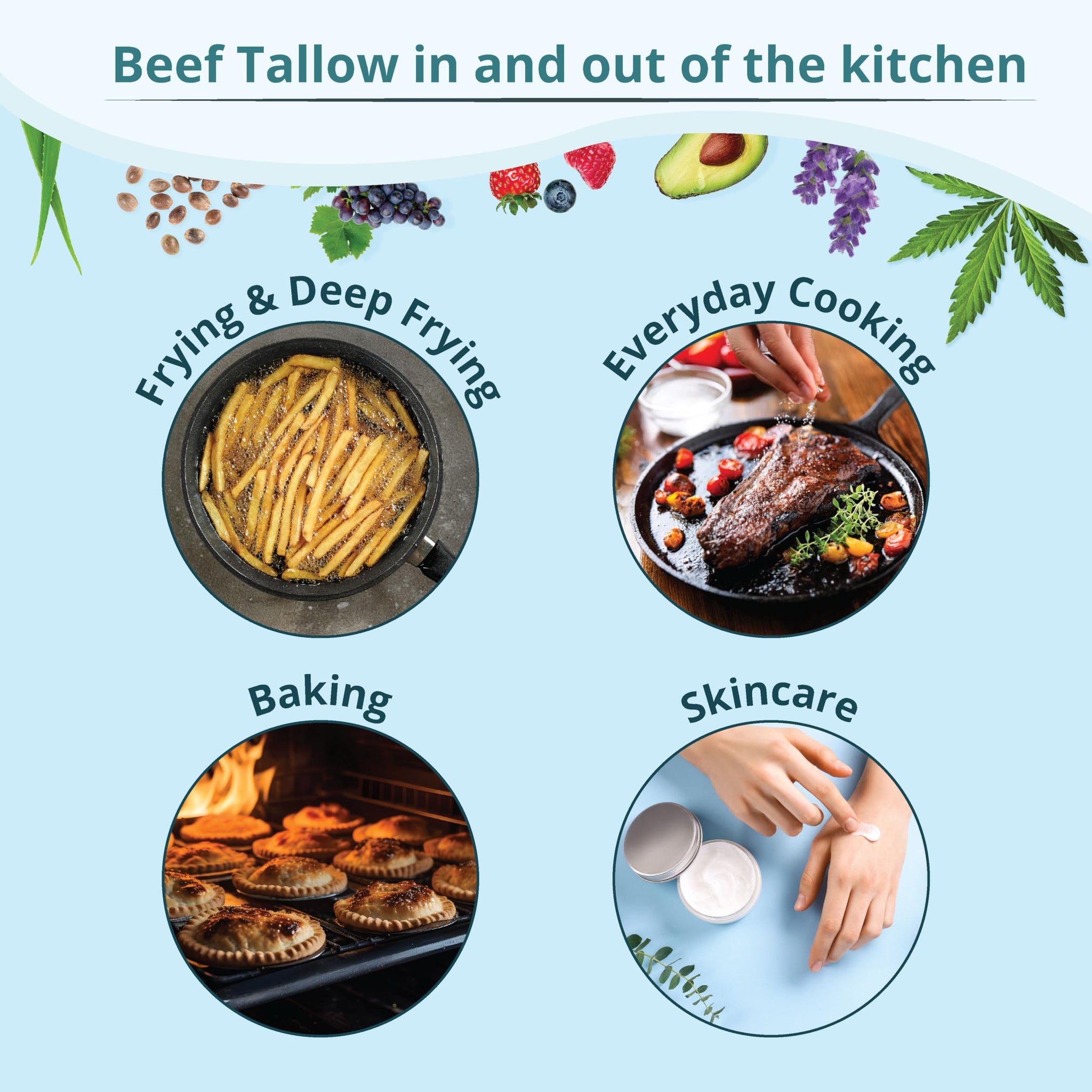 Zatural 100% Pure Grass-Fed Beef Tallow ~1 Gallon, 8 lbs - Deodorized & Refined Food-Grade Fat for Cooking, Frying, Skincare, Soap Making & DIY Balms