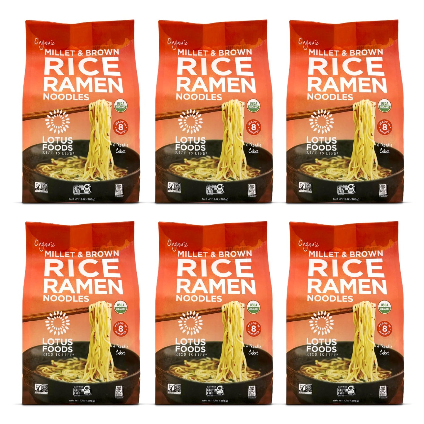 Lotus Foods Organic Millet & Brown Rice Ramen - Gluten Free Rice Ramen, Whole Grain Ramen Noodles, Low Sodium Rice Noodles, USDA Organic, Gluten Free