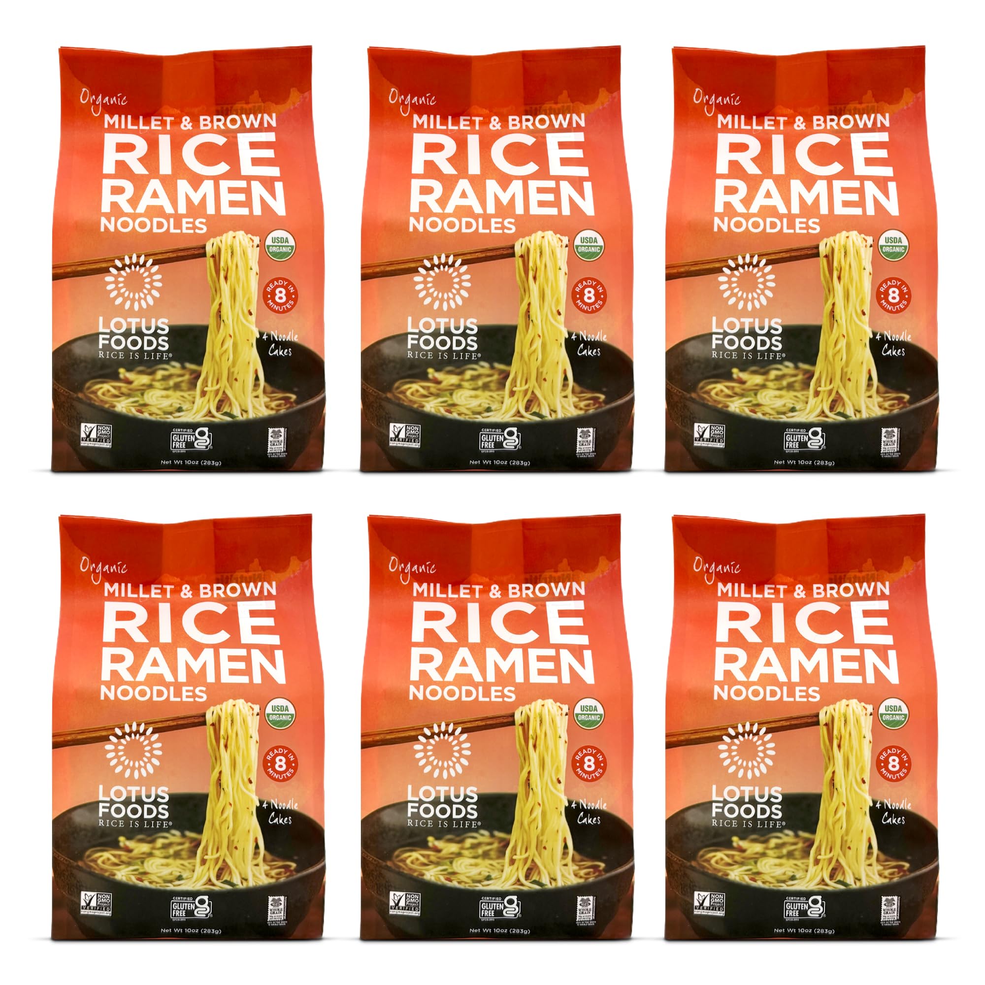 Lotus Foods Organic Millet & Brown Rice Ramen - Gluten Free Rice Ramen, Whole Grain Ramen Noodles, Low Sodium Rice Noodles, USDA Organic, Gluten Free