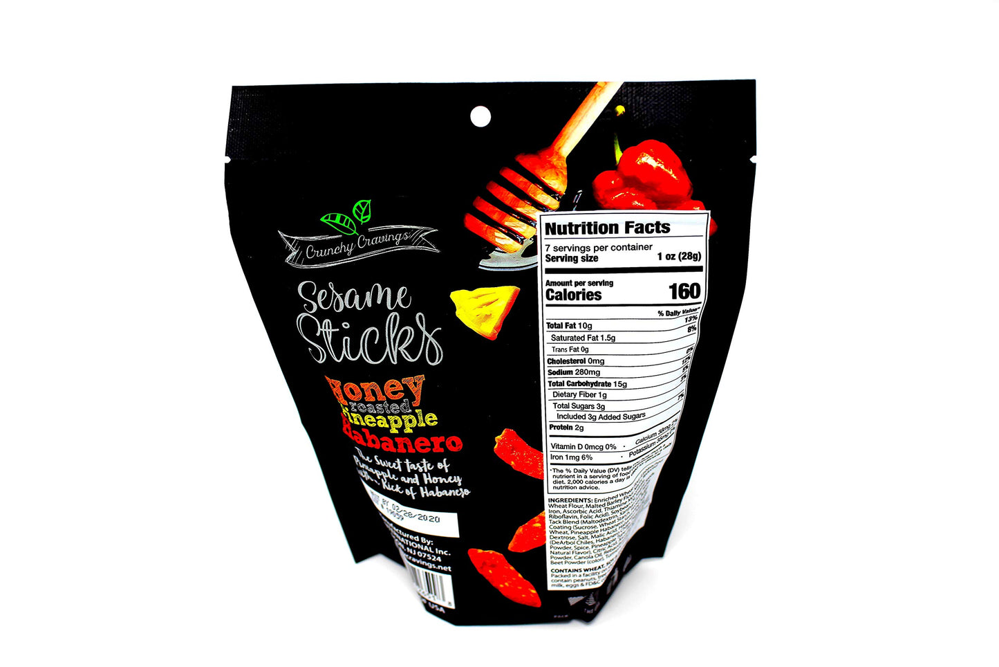 Crunchy Cravings Sesame Sticks - Honey, Roasted Pineapple Habanero Flavors, 7 oz (198g)