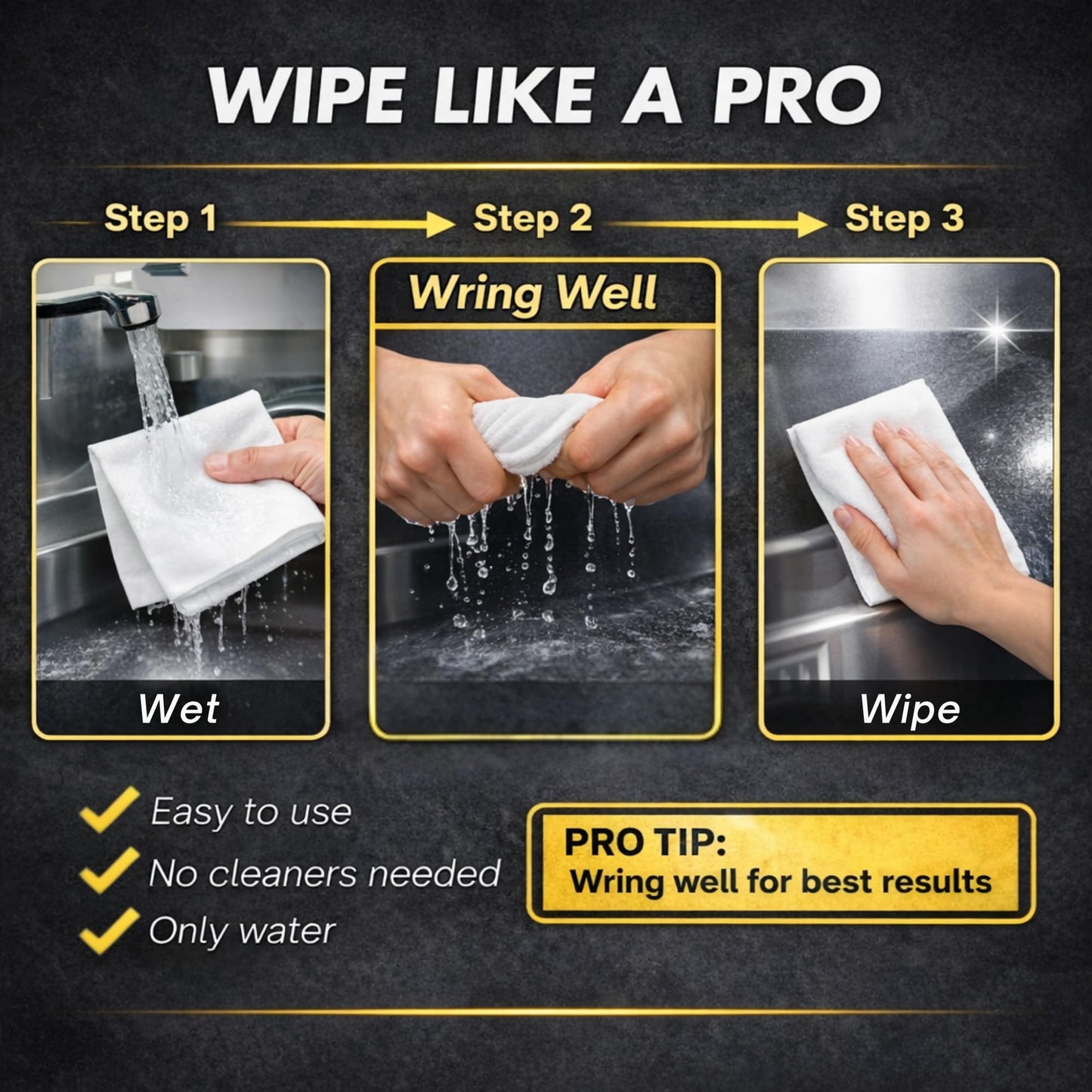 Microfiber Magic Streak Free Cleaning Cloth 3 Pack Clean Any Surface with Just Water Eco Friendly Environmentally Safe Perfect for Window, Mirror