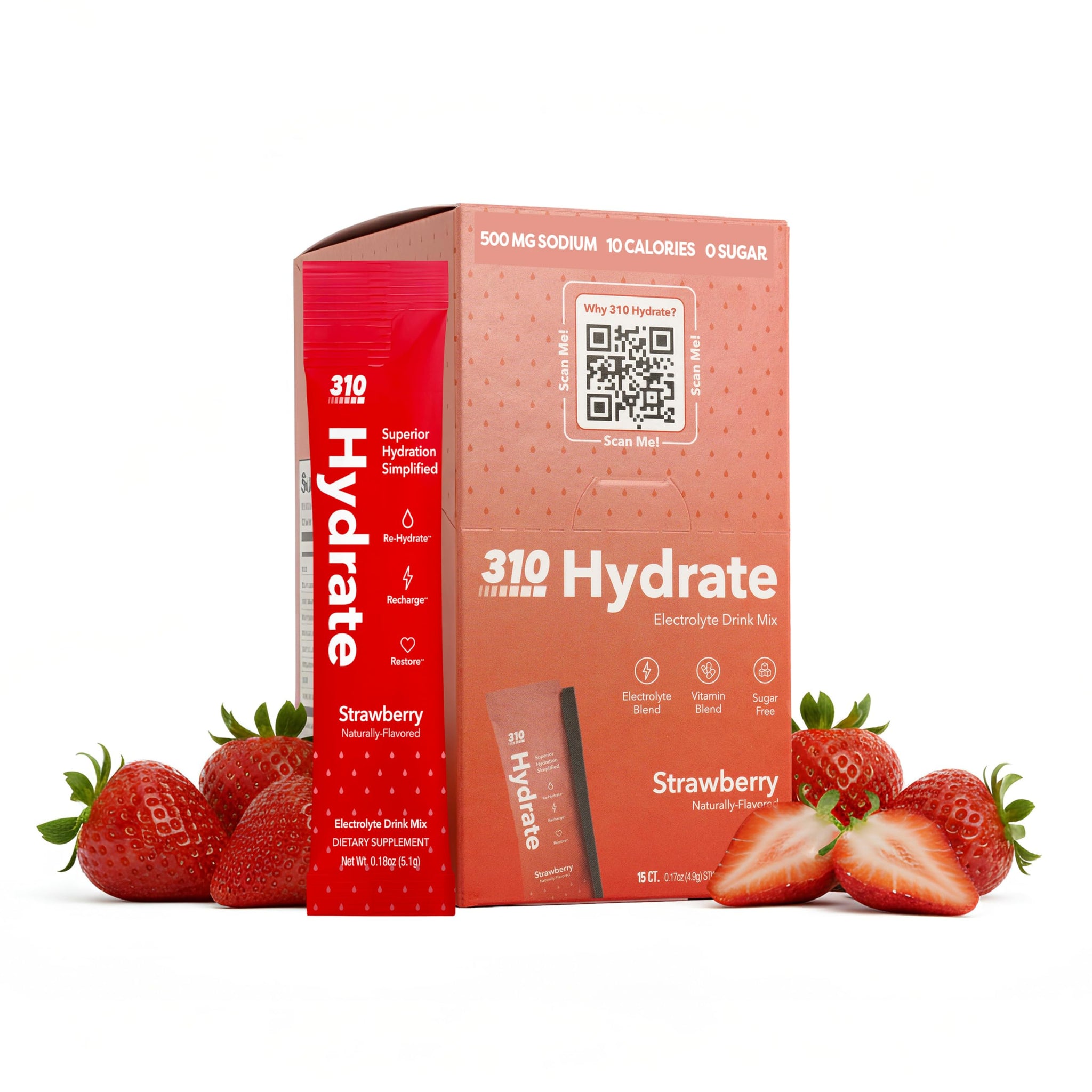 310 Nutrition Sugar Free Electrolytes Powder - Instant Hydration Packets for Daily Fluid Balance - Caffeine-Free Rehydration Drink Mix, Low Calorie