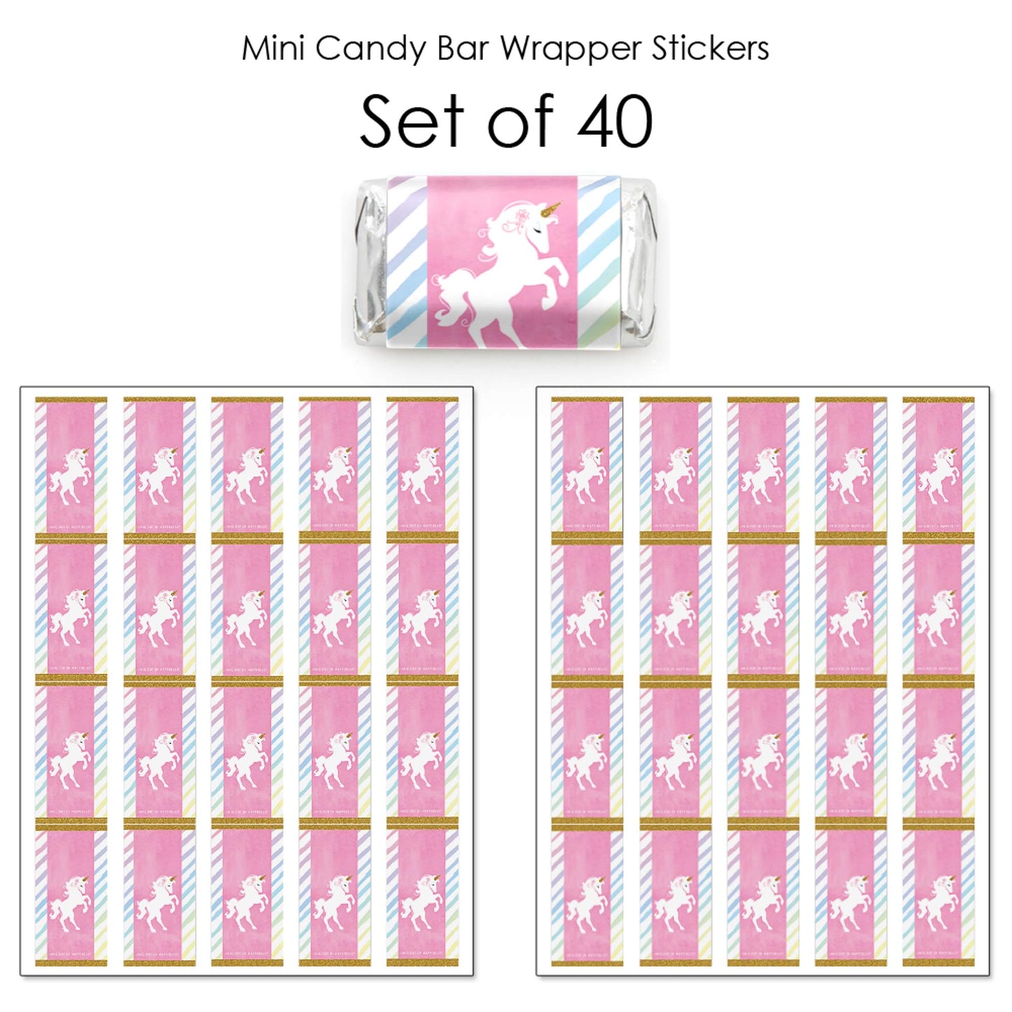 Big Dot of Happiness Rainbow Unicorn - Mini Candy Bar Wrapper Stickers - Magical Unicorn Baby Shower, Birthday Party Small Favors - 40 Count