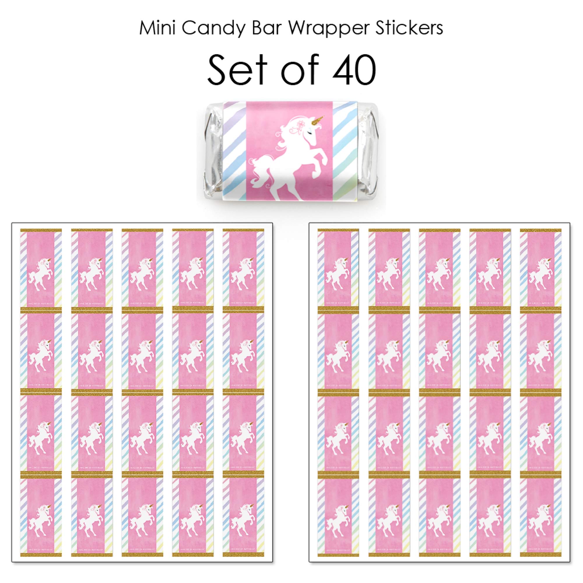 Big Dot of Happiness Rainbow Unicorn - Mini Candy Bar Wrapper Stickers - Magical Unicorn Baby Shower, Birthday Party Small Favors - 40 Count