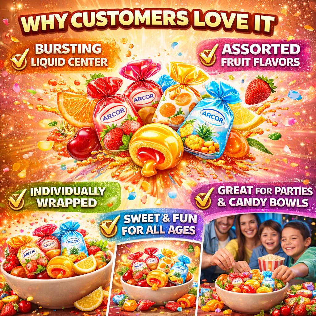 Fruit Filled Hard Candy - | 2 LB Bulk Value Bag | Assorted Bon Bons with Liquid Center, Individually Wrapped, Sweet Party Candy, Office & Pinata