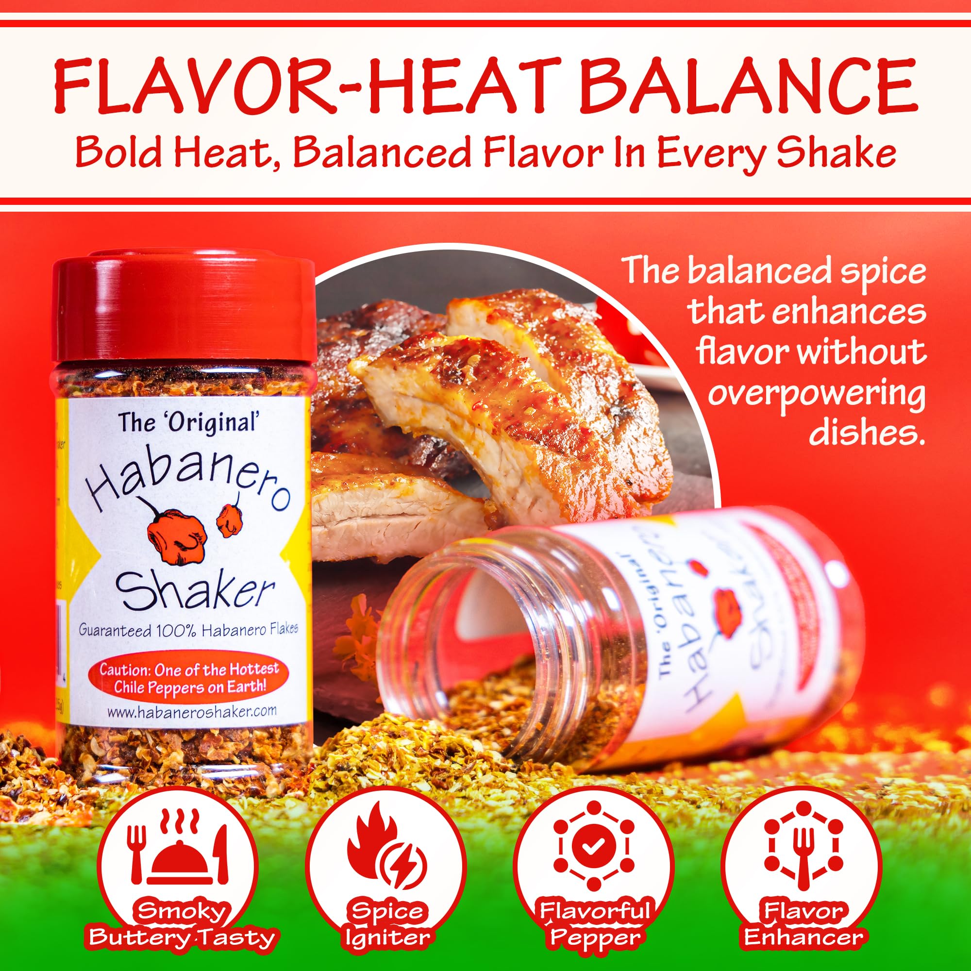 The Original Habanero Shaker - Pure Hot Chile Pepper Flakes, Custom Ground for Balanced Flavor & Heat, No Additives, Gluten-Free, Salt & Sugar-Free