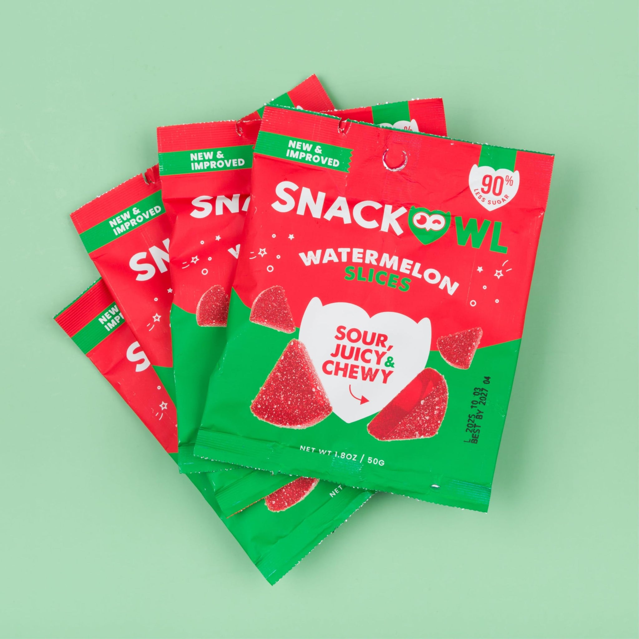 Snack Owl Vegan Sour Gummy Candy - Gluten Free, Low Calorie Candy - Guilt Free & Delicious Healthy Gummy Snacks - (Watermelon Slices)