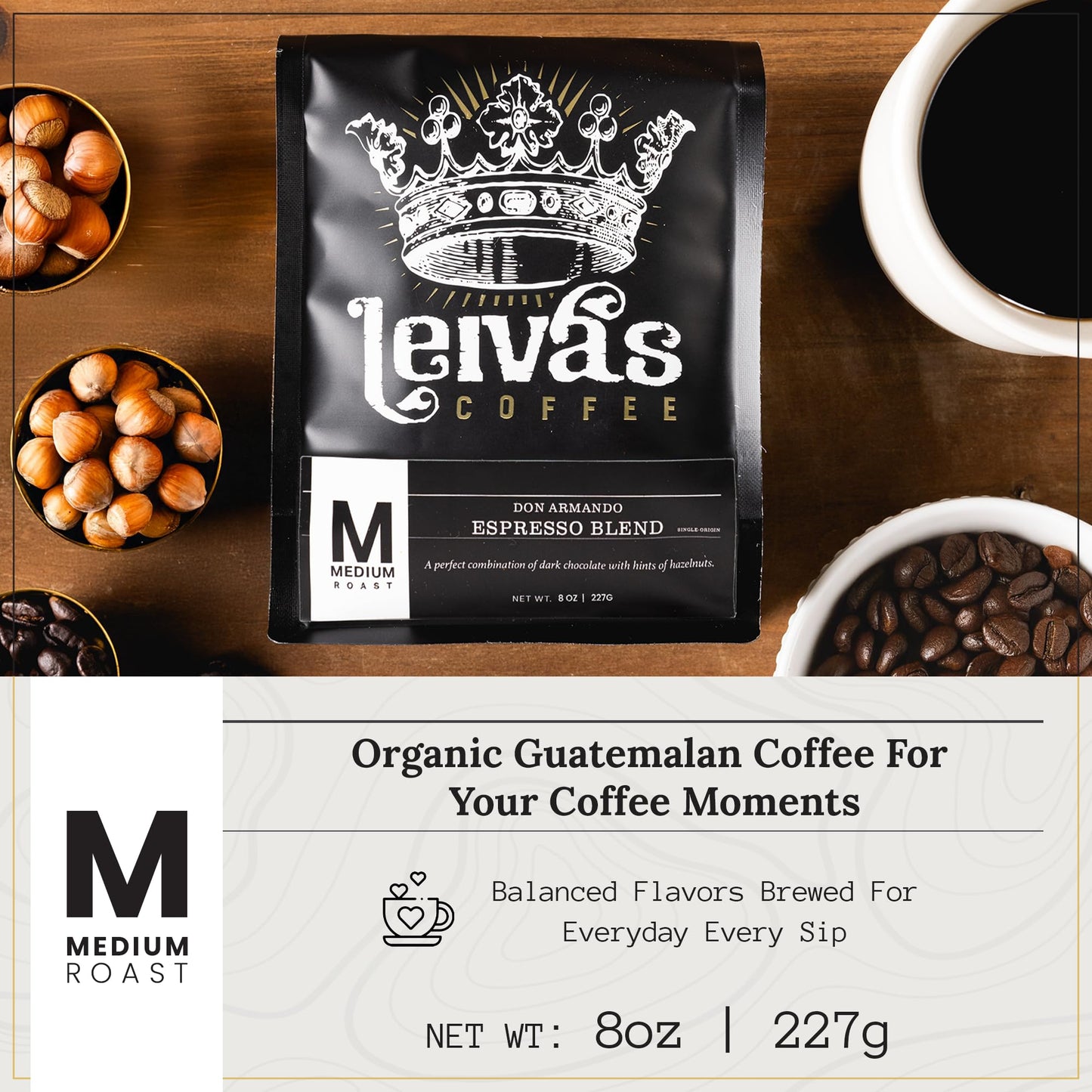 Leiva’s Medium Roast Espresso Beans (8oz), Freshly Roasted, Micro-Lot Guatemalan Beans - Don Armando Espresso Coffee Bean w/Chocolate, Citrus