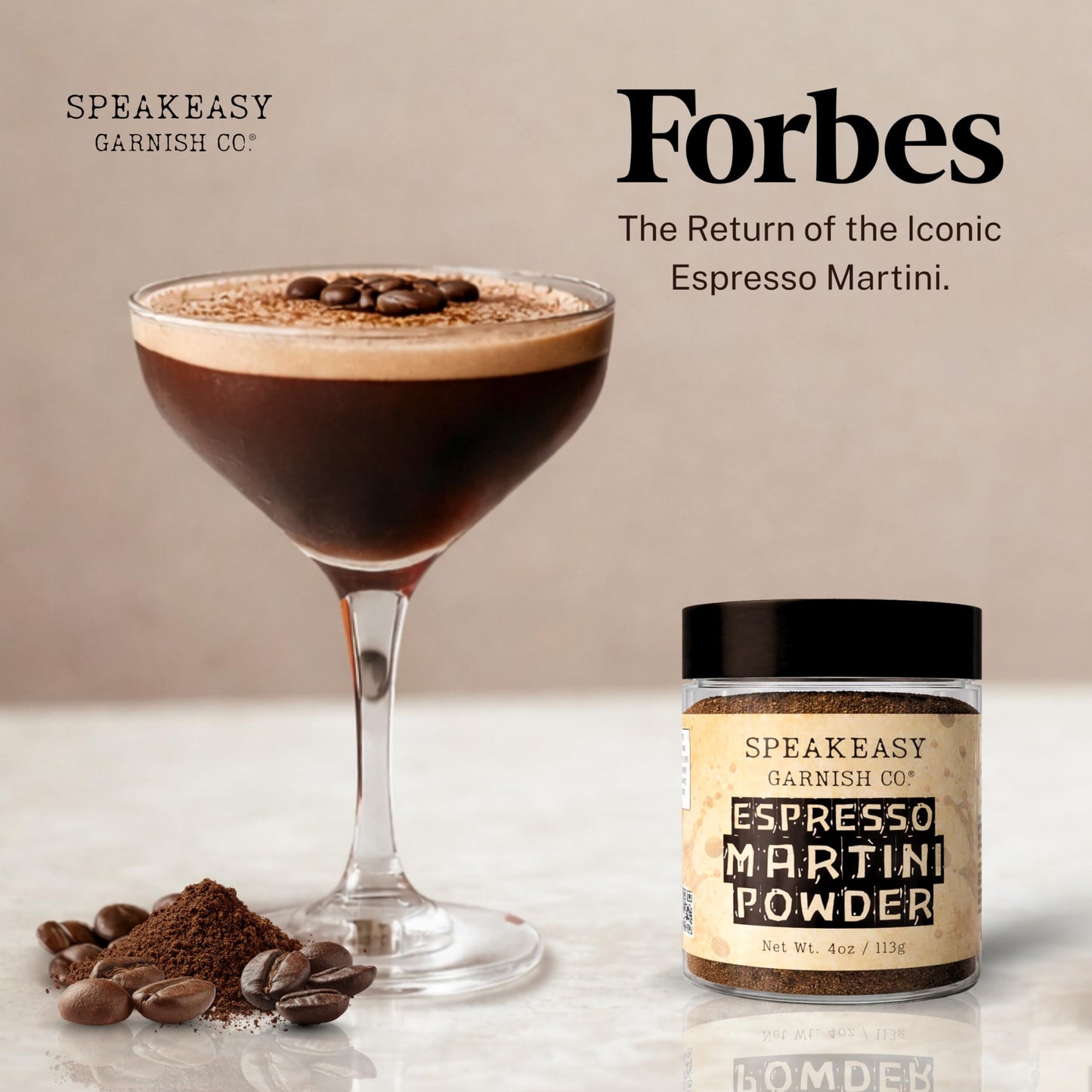 (ESPRESSO POWDER) SPEAKEASY GARNISH CO. ESPRESSO MARTINI POWDER - 4OZ JAR - PREMIUM COFFEE GARNISH FOR COCKTAILS, DESSERTS, BAKING & COFFEE DRINKS |