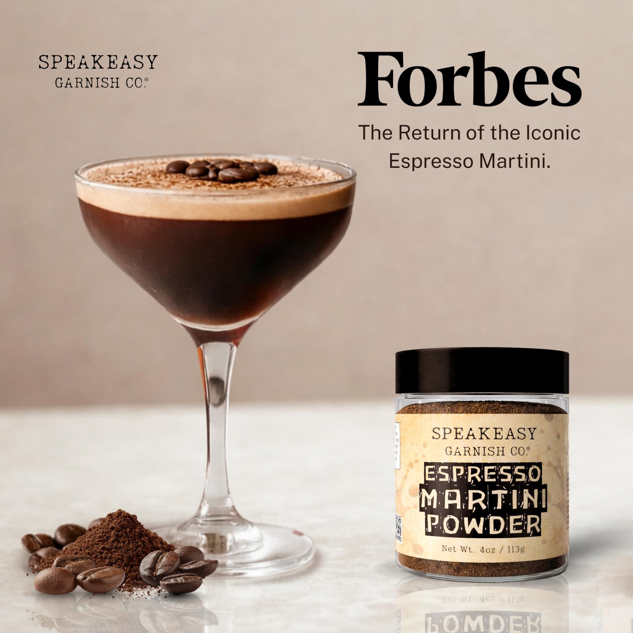 (ESPRESSO POWDER) SPEAKEASY GARNISH CO. ESPRESSO MARTINI POWDER - 4OZ JAR - PREMIUM COFFEE GARNISH FOR COCKTAILS, DESSERTS, BAKING & COFFEE DRINKS |