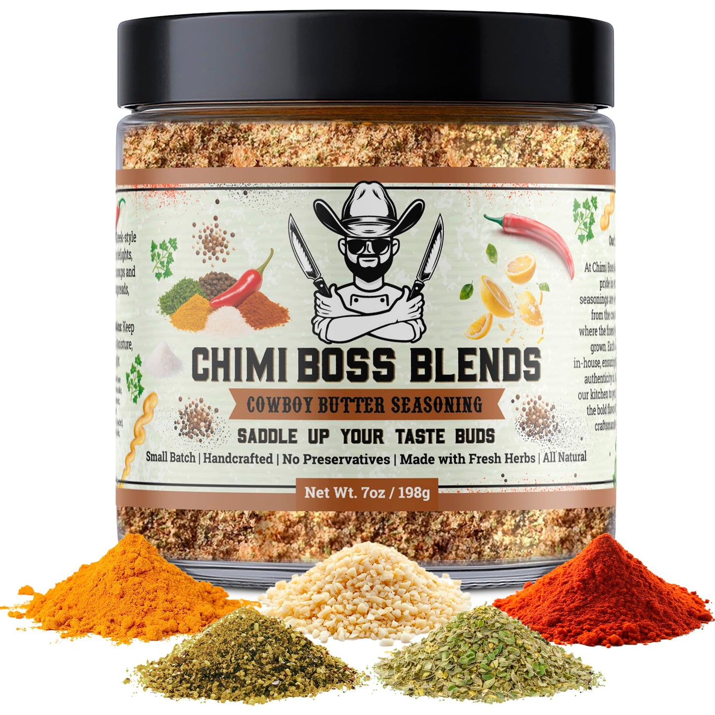 Chimi Boss Blends Cowboy Butter Seasoning, 7oz - Garlic Herb Butter Dry Rub for Grilling, Smoking & BBQ - Gourmet Small-Batch Spice Blend for Steak