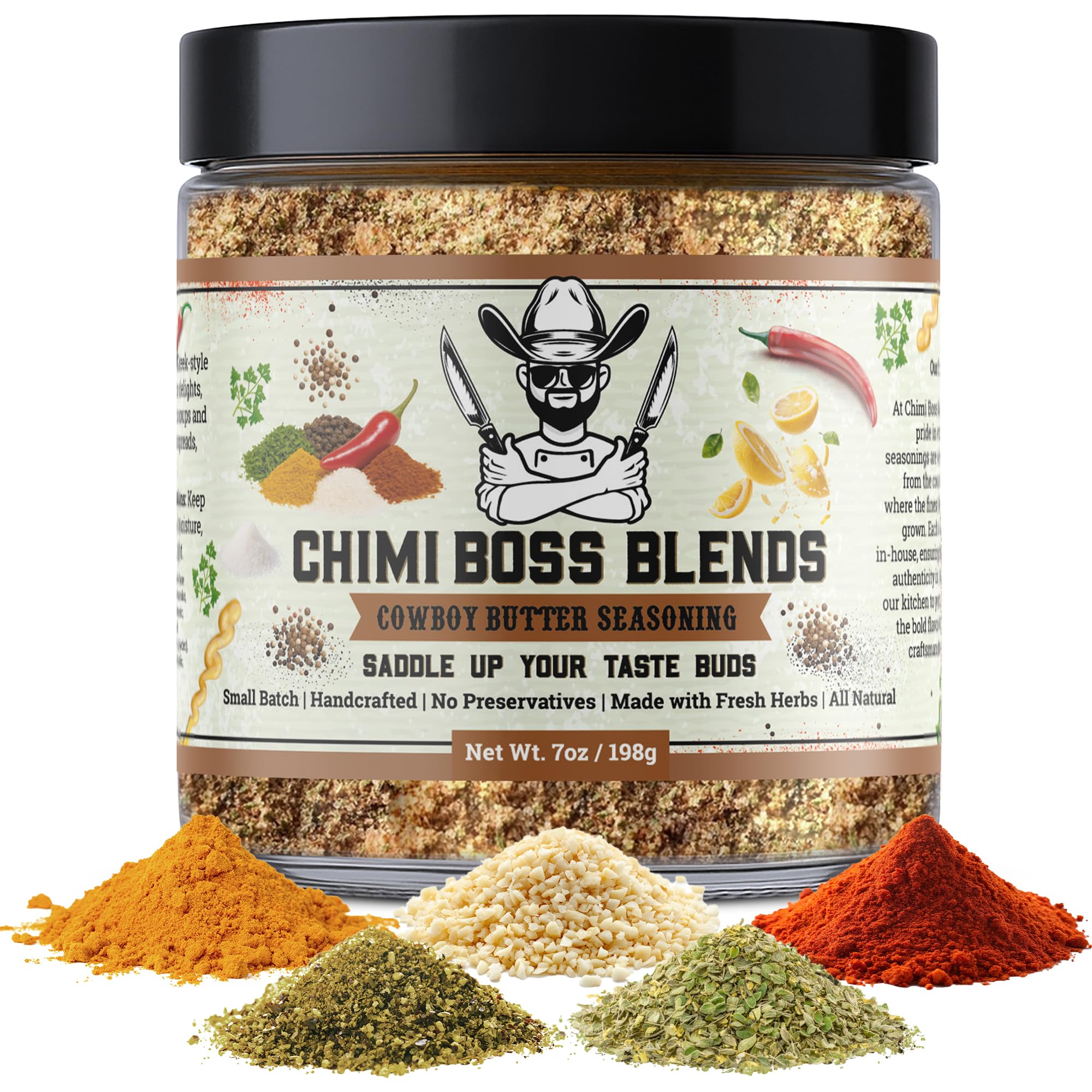Chimi Boss Blends Cowboy Butter Seasoning, 7oz - Garlic Herb Butter Dry Rub for Grilling, Smoking & BBQ - Gourmet Small-Batch Spice Blend for Steak