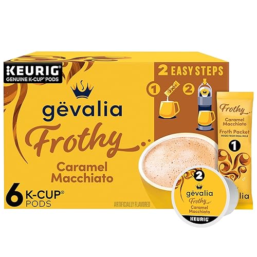 Gevalia Frothy 2-Step Artificially Flavored Caramel Macchiato Espresso Style K-Cup Coffee Pods & Froth Packets Kit, 6 ct Box