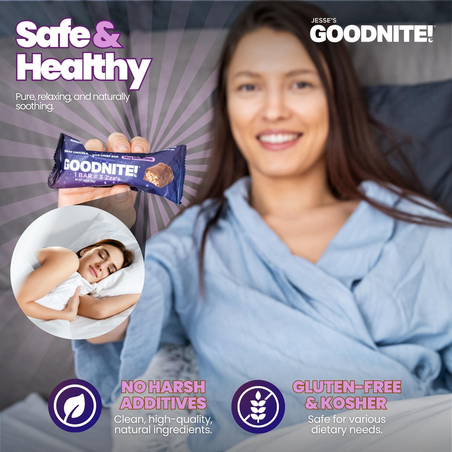GOODNITE Sleep Bites - 5mg Melatonin + L-Theanine Dark Chocolate Mini Bites - Relaxing Bedtime Snack - No Morning Grogginess - Vegan Gluten-Free - 8
