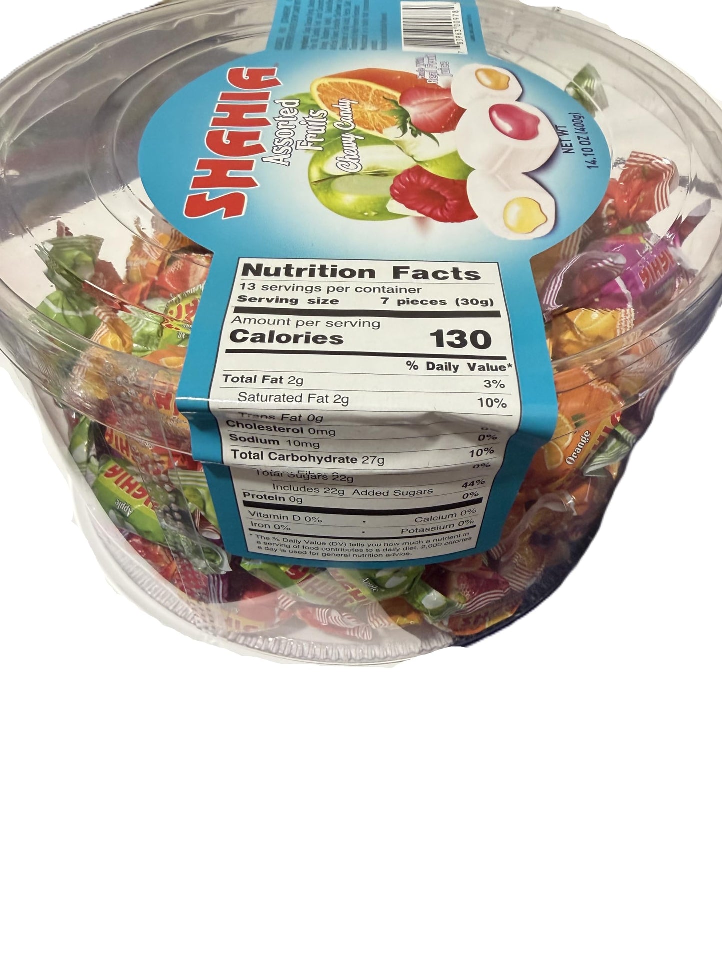 Shahia Assorted Fruits Chewy Candy 400g (14.1 oz) - Soft Filled Fruit Chews - Individually Wrapped Assorted Flavors - Imported Turkish Candy Tub