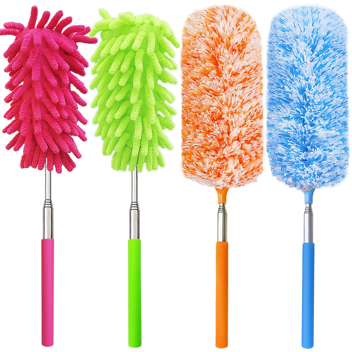 4 pcs Extendable and Washable Microfibre Feather Duster,13" to 30" Reachable, Microfibre Cleaning Tool, Small Dusters for Cleaning Office, Car