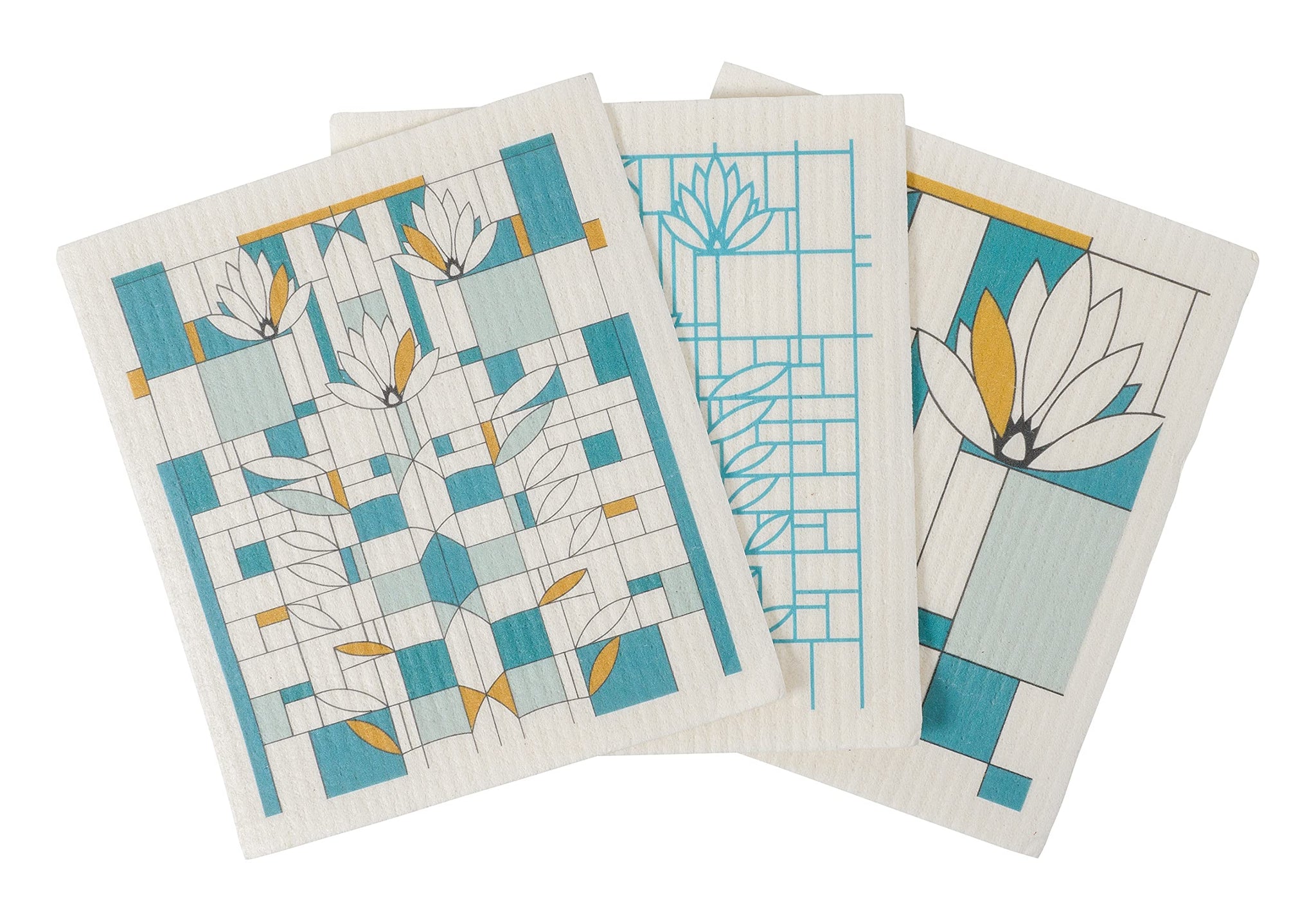 KAF Home Frank Lloyd Wright Swedish Dish Cloths (6.7 x 7.5-inch) - Set of 3 Reusable, Absorbent Cellulose Sponge Towels for Kitchen, Cleaning