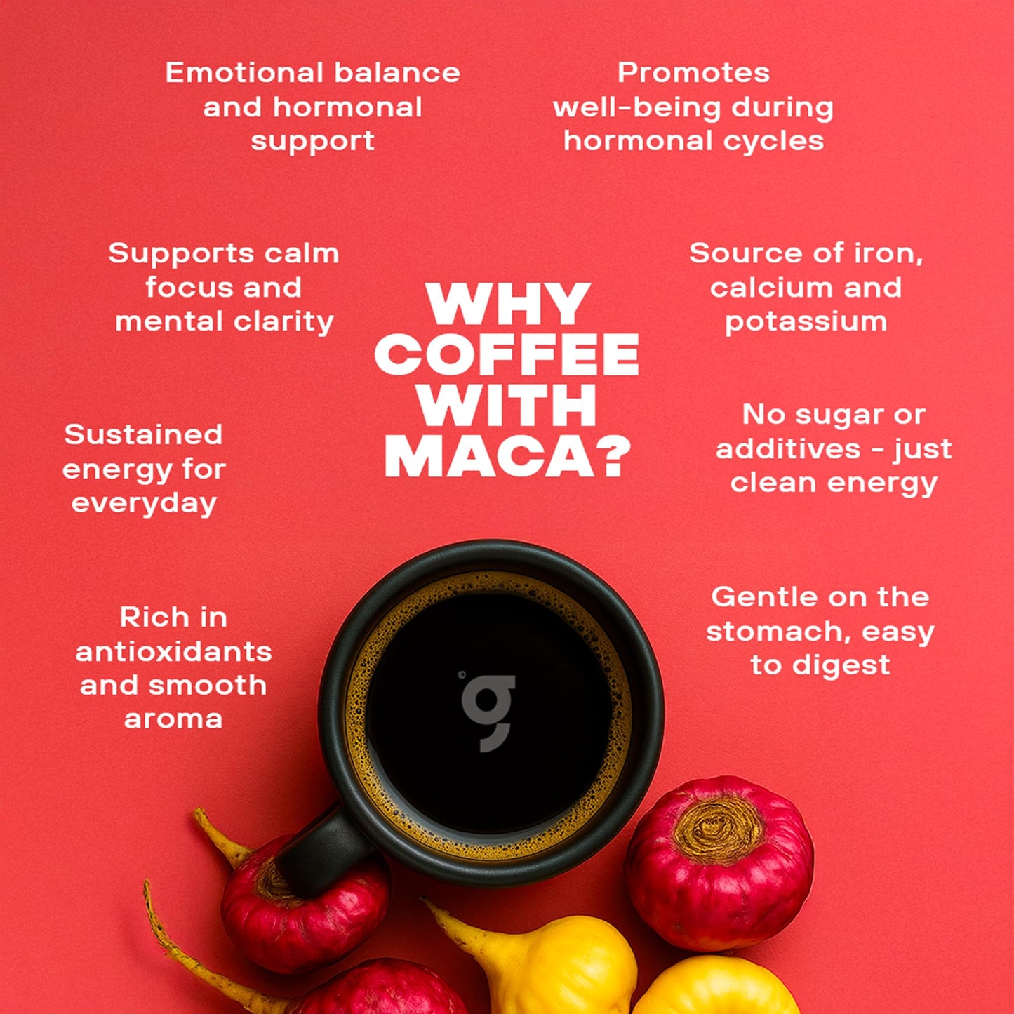 Ground Coffee with Peruvian Root Maca | Adaptogenic Energy Boost | Hormone Balance & Mood Support | Filtered Medium-Dark Roast | 250g - Glomyt Coffee