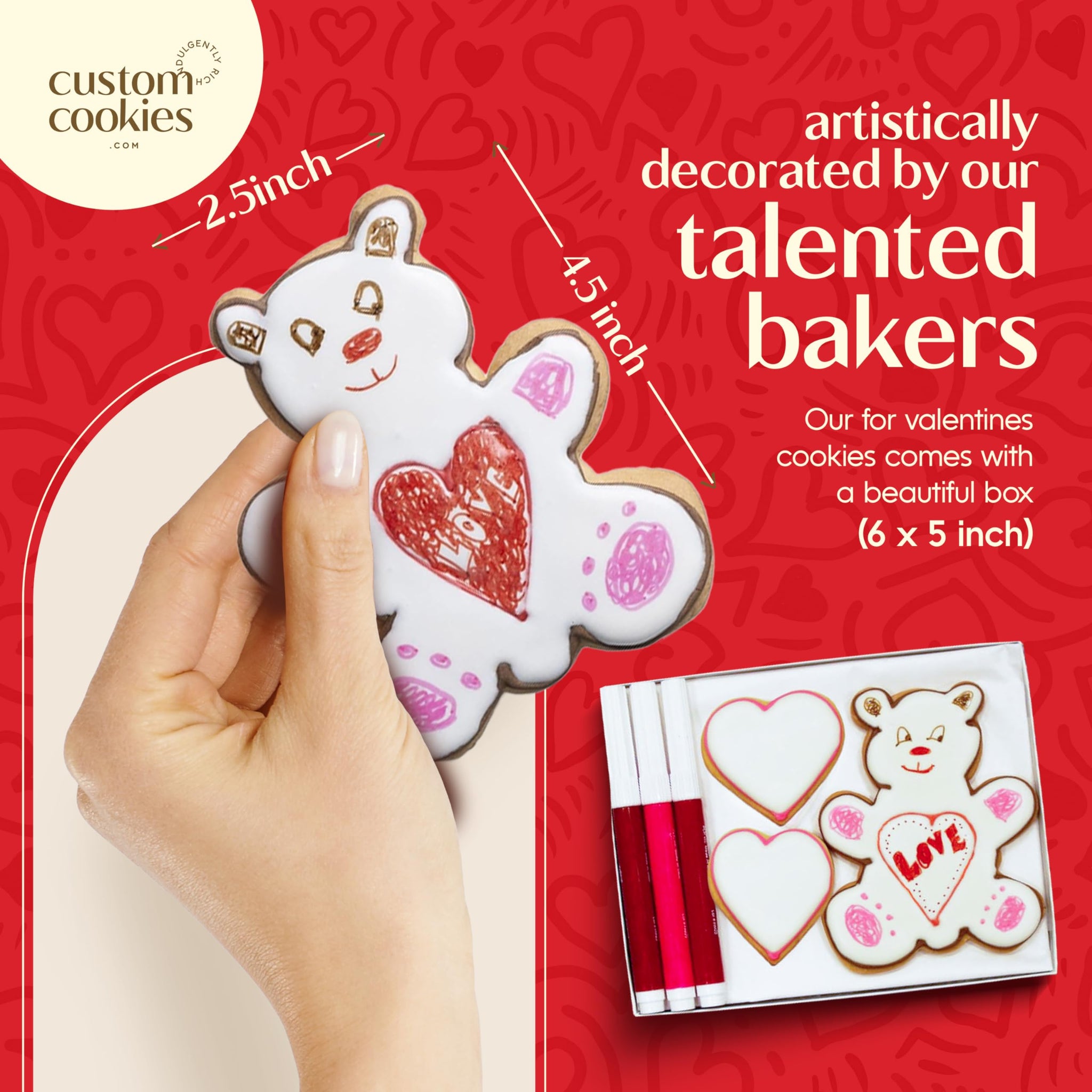 Valentines Day Cookies Gift Basket Decorating Kit With Edible Markers, Gourmet Food Gifts Set, Unique Fun Treat For Kids Valentines Gifts, 3 Count