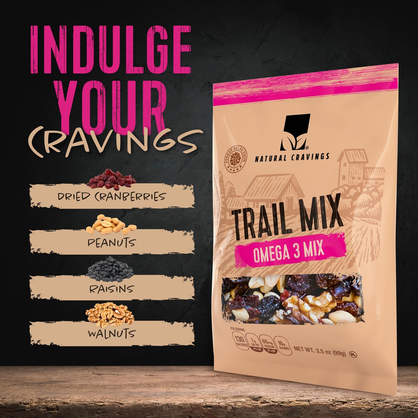Natural Cravings Trail Mix Snack Packs - Individual 3.5 oz Bags of Trail mix - Omega 3 Dried Fruit Mix & Assorted Nuts Mix with Dry Cranberries