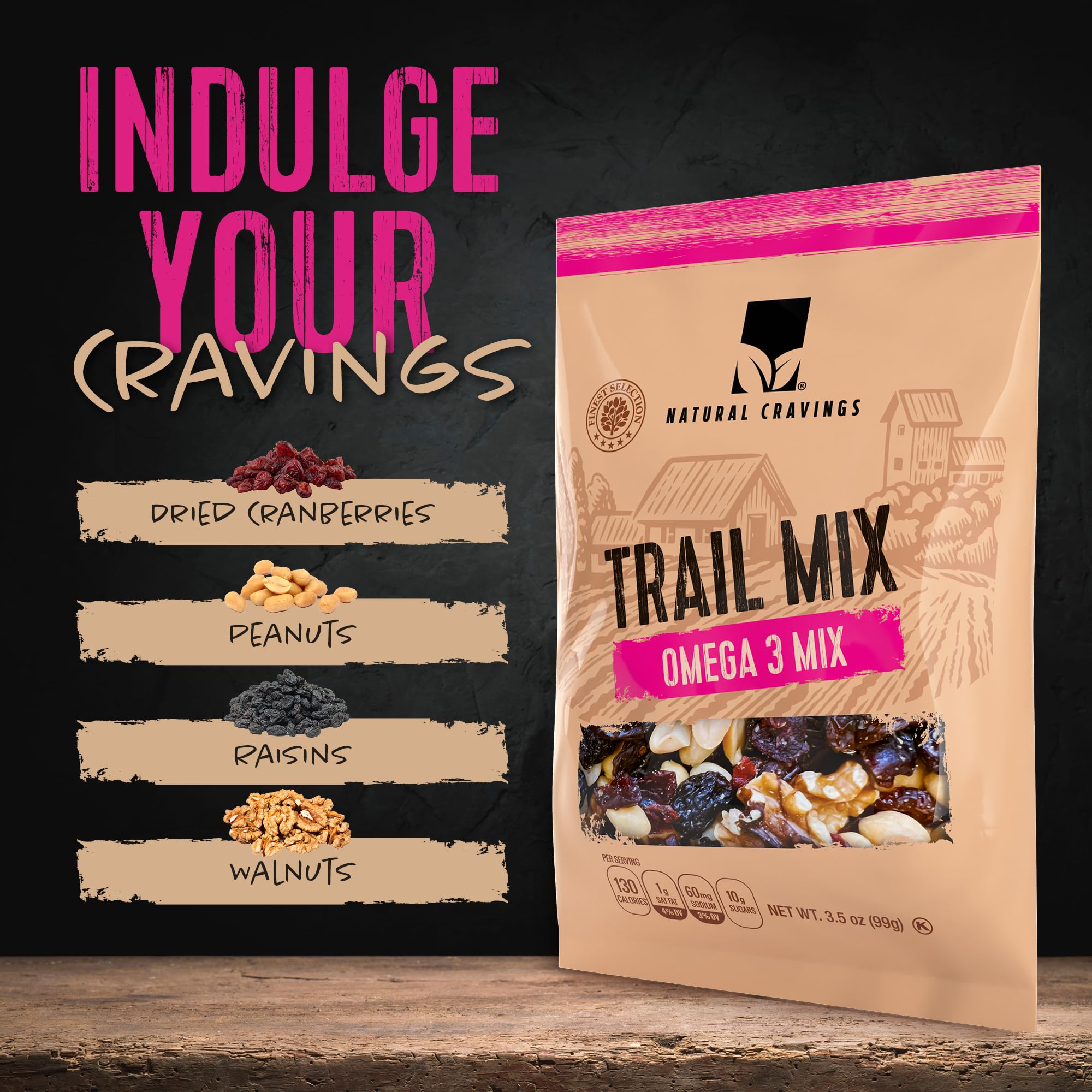 Natural Cravings Trail Mix Snack Packs - Individual 3.5 oz Bags of Trail mix - Omega 3 Dried Fruit Mix & Assorted Nuts Mix with Dry Cranberries