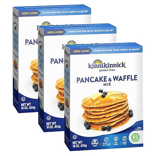 Kinnikinnick Gluten Free Pancake and Waffle Mix, 16 oz Box (Pack of 3), Allergy Friendly, Vegan, Kosher