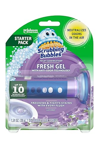 Scrubbing Bubbles Fresh Gel Toilet Bowl Cleaning Stamps, Helps Keep Toilet Clean and Helps Prevent Limescale & Rings, Lavender Scent, 1 Dispenser