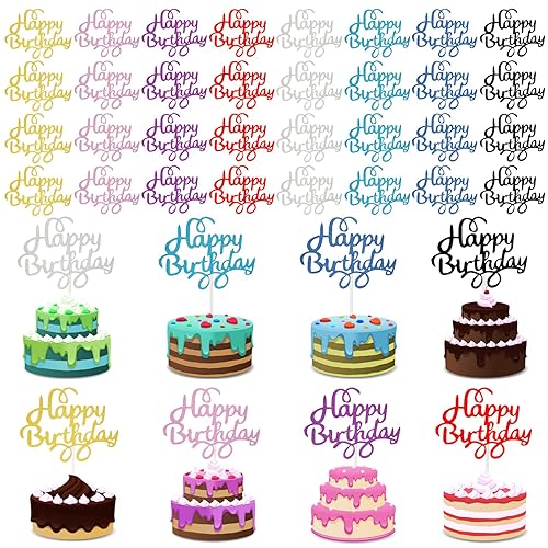 Boao 40 Pieces Birthday Cake Toppers 5.3 x 3.94 in Happy Glitter Birthday Cupcake Topper Cake Party Supplies Decorations for Children or Adults, 8