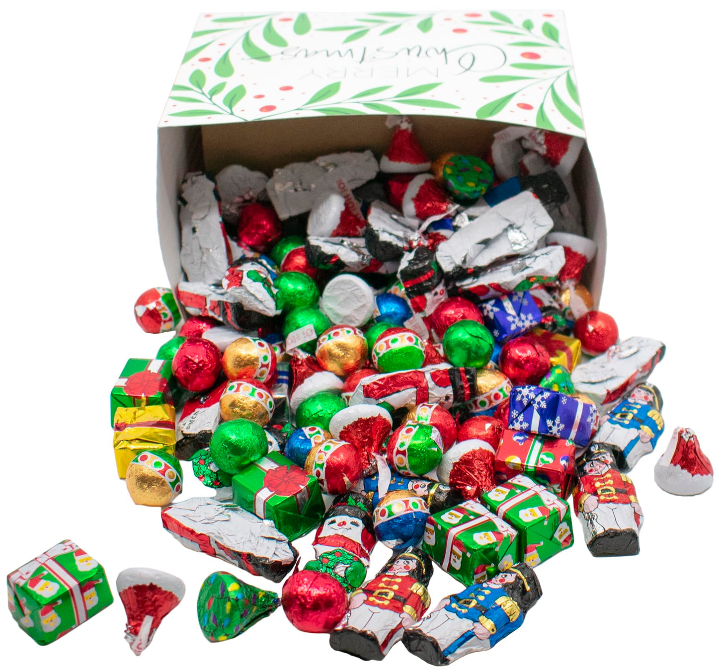 Festive Foil-Wrapped Christmas Milk Chocolates in a Box (2 lbs, Merry Christmas)