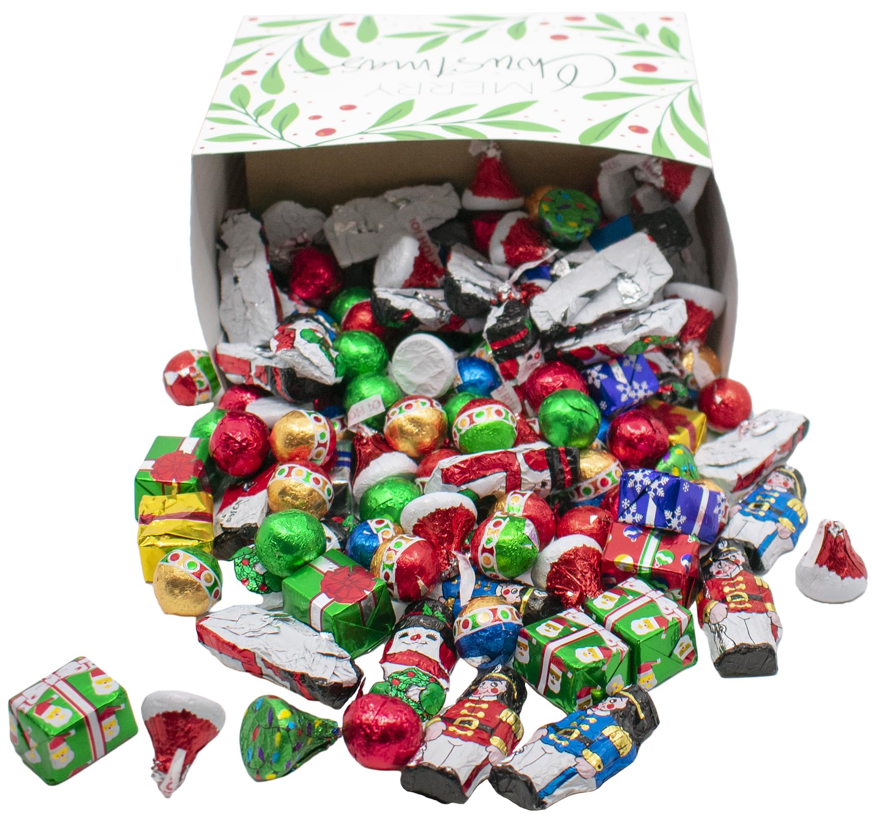 Festive Foil-Wrapped Christmas Milk Chocolates in a Box (2 lbs, Merry Christmas)