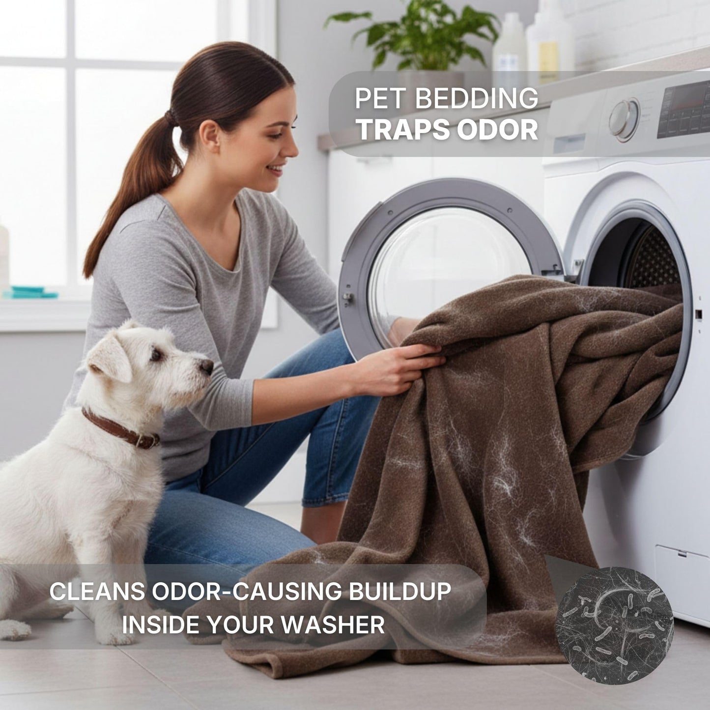 BOMBO STORE Washing Machine Cleaner for Pet Owners - Enzymatic Deep Clean Tablets for Pet Hair, Urine & Odor Removal - Septic Safe for HE, Front & Top