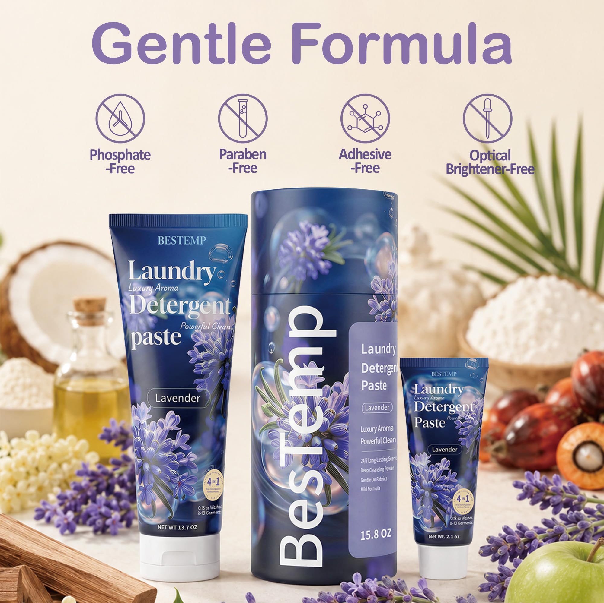 BESTEMP 4-in-1 Laundry Detergent Paste - Long-Lasting Fragrance, Deep Cleaning & Fabric Softener - Gentle Formula for Fabrics - Helps Protect Color