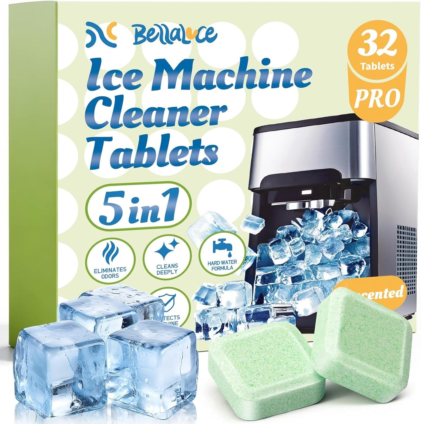 Bellaluce Ice Machine Cleaner Tablets, Portable & Commercial Ice Makers, Food-Grade Scale Remover for Fresh, Odor-Free Ice
