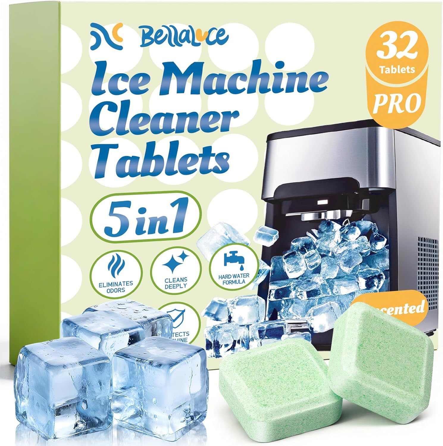 Bellaluce Ice Machine Cleaner Tablets, Portable & Commercial Ice Makers, Food-Grade Scale Remover for Fresh, Odor-Free Ice