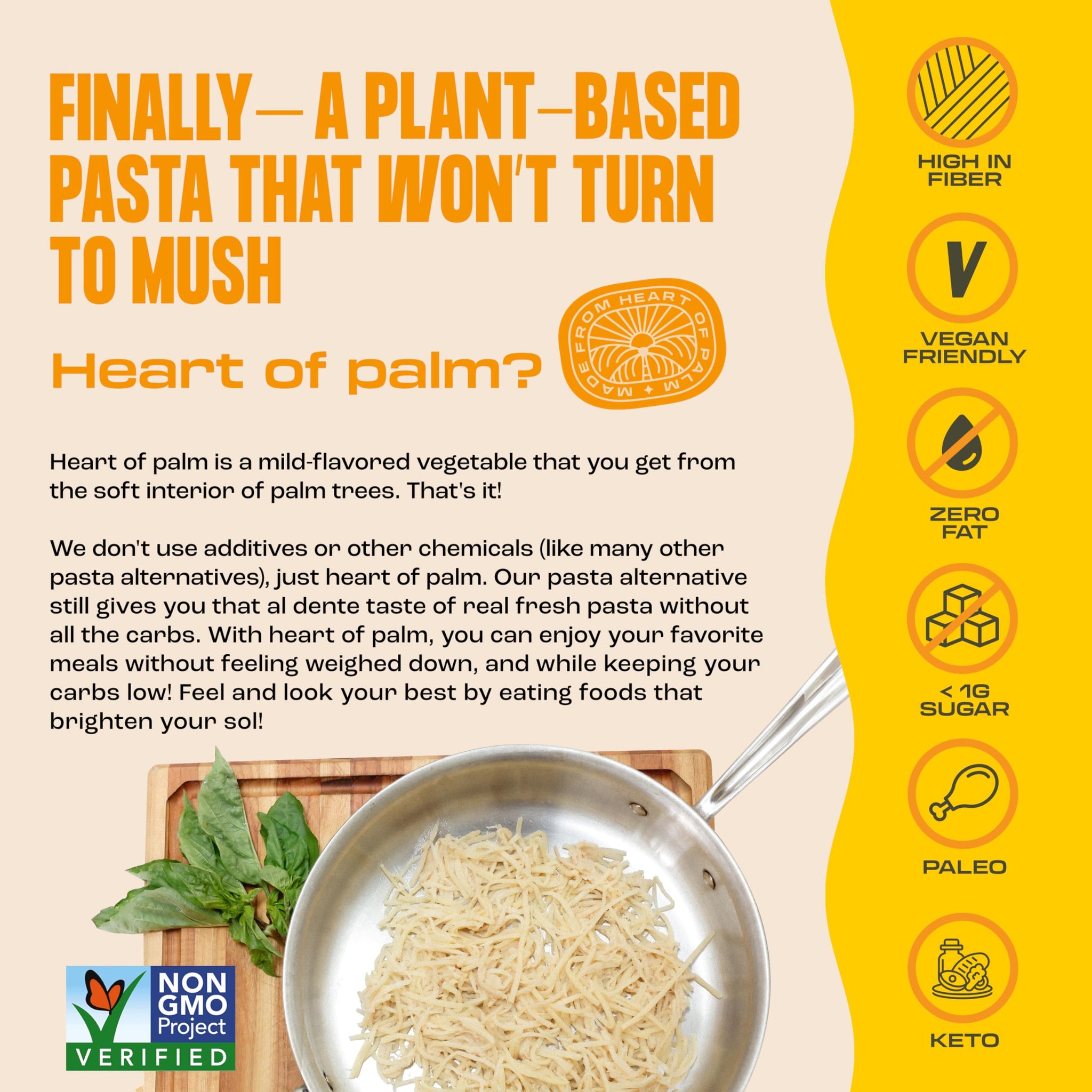 Food for the Sol Hearts of Palm Pasta (3-Pack) - Vegan, Al Dente Low Carb Spaghetti Noodles - Clean, Delicious Plant Based Vegetable Spaghetti
