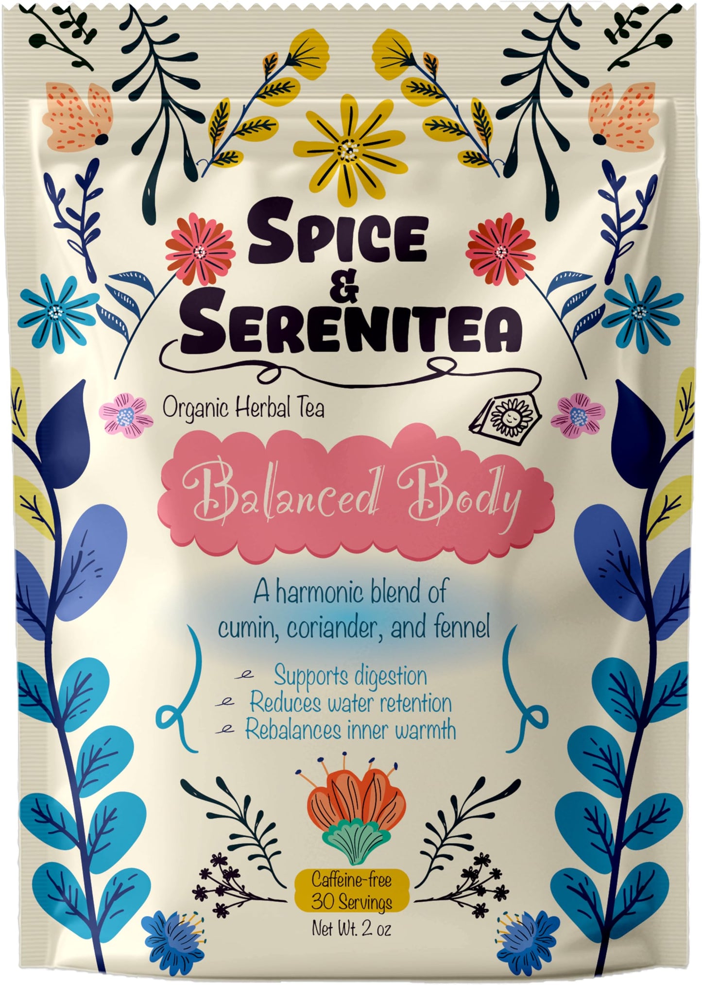 Spice & Serenitea- Balanced Body Organic Herbal Tea with Cumin, Coriander, and Fennel (CCF)
