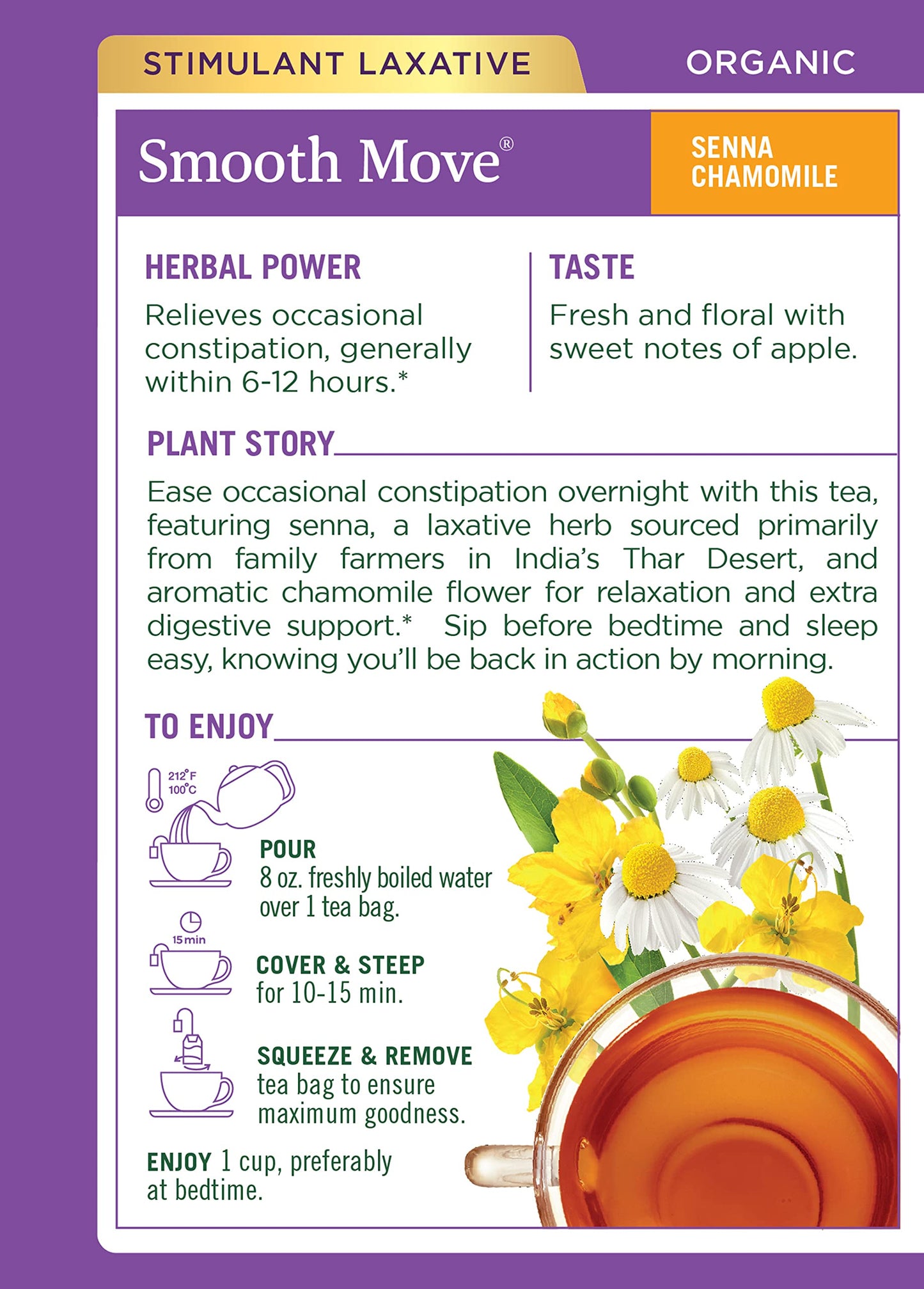 Traditional Medicinals Organic Smooth Move Herbal Tea Chamomile 2-pack;32 Count.