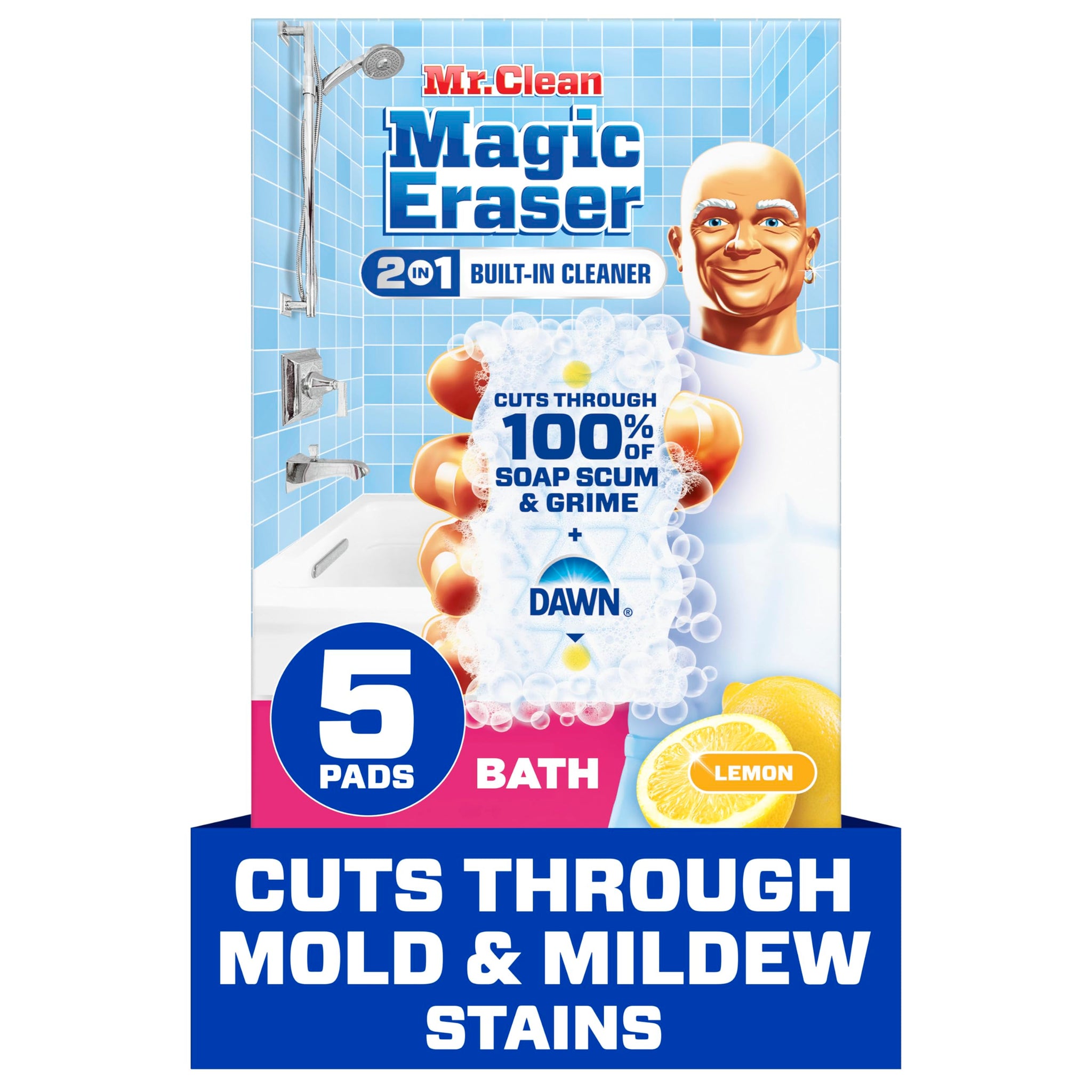 Mr. Clean Magic Eraser Sponge, Bathroom Cleaner, Shower Cleaner, Tub Cleaner, Soap Scum Remover, Bathroom Cleaning Supplies, Dawn Cleaning Power