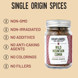 Burlap & Barrel Wild Mountain Cumin - Savory, Aromatic, and Bright Umami Flavor - Whole & Ground Cumin Seeds - As Seen On Shark Tank - 1.8oz Glass Jar