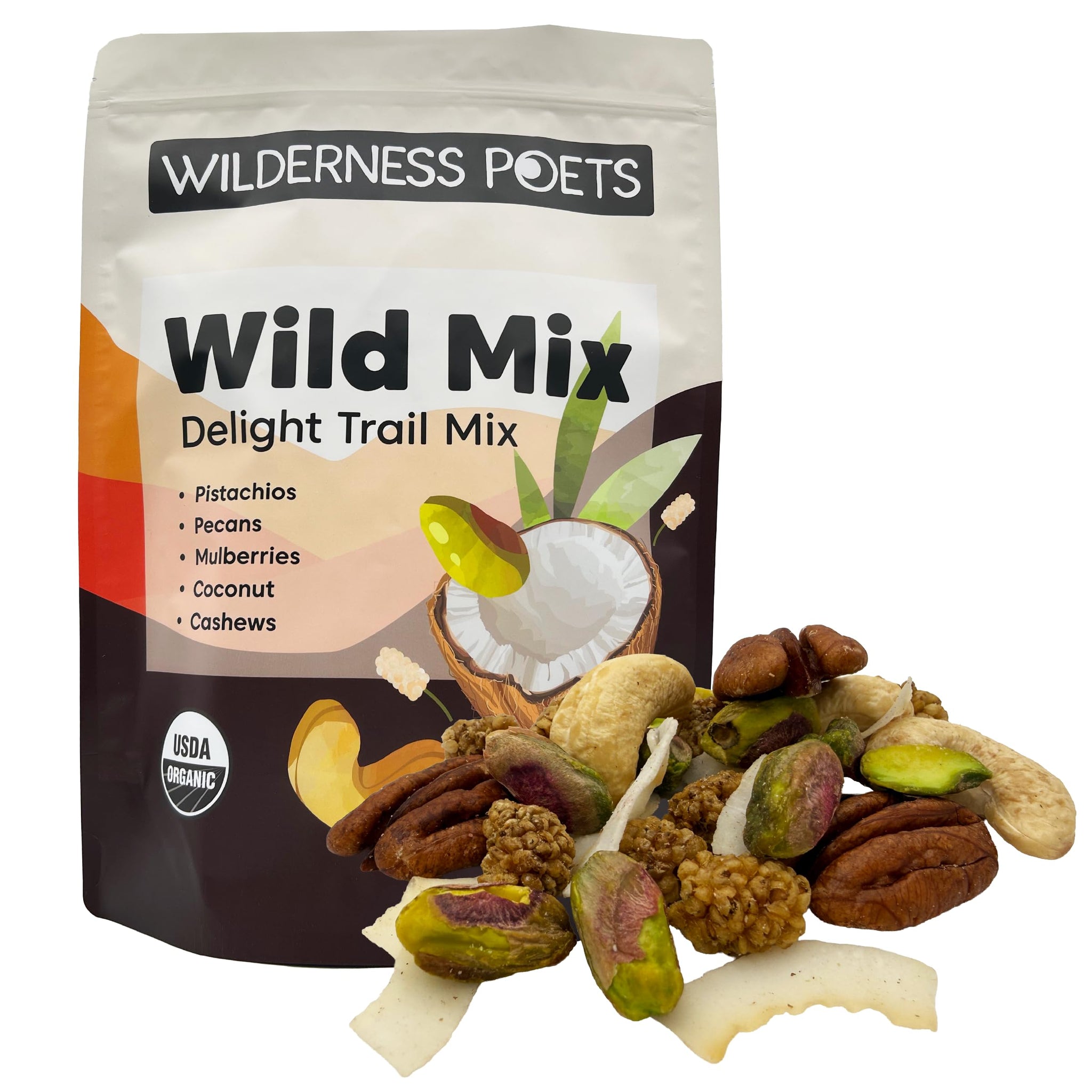 Wilderness Poets, Song of Delight Wild Mix - Organic Raw Trail Mix - Pecans, Cashews, Mulberries, Pistachios, Coconut Ribbons - 5 Pound (80 Ounce)